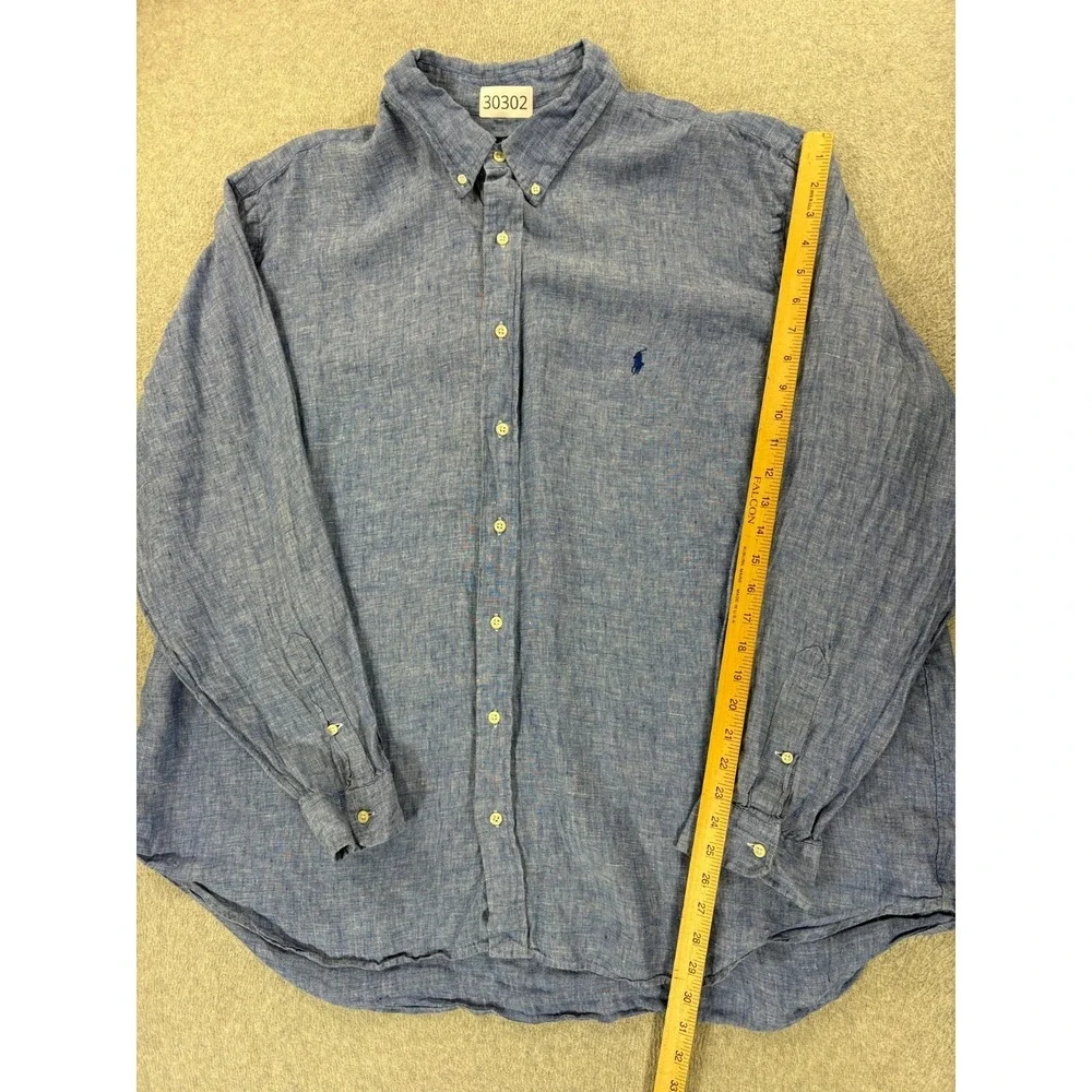 Polo Ralph Lauren 100% Linen Long Sleeve Button Down Shirt (Men's 3XL Big) Blue